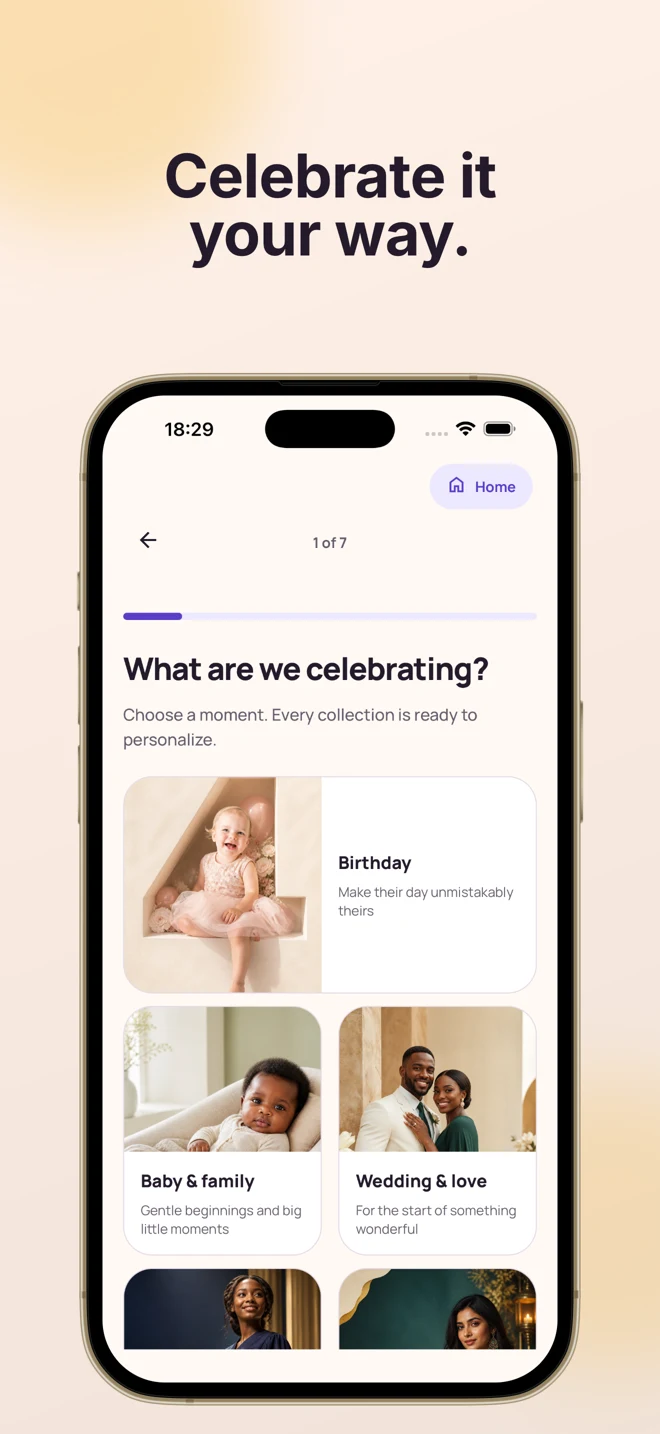 HoorayTime occasion picker showing celebration categories