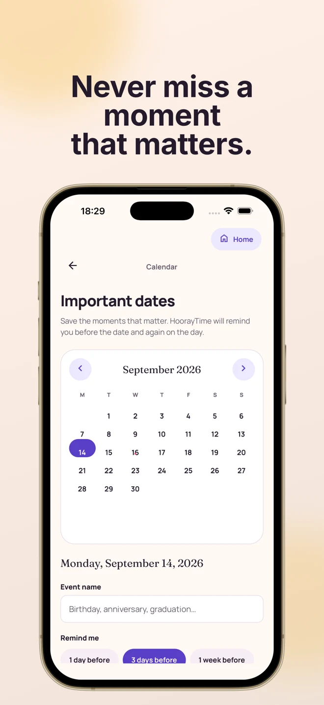 HoorayTime calendar with advance-reminder choices